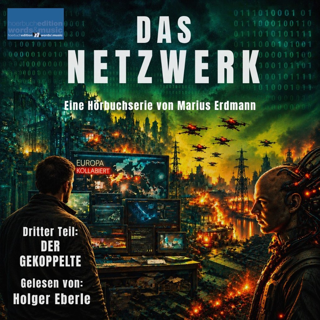 Cover: DAS NETZWERK – Eine Hörbuchserie von Marius Erdmann, Dritter Teil: Der Gekoppelte, gelesen von Holger Eberle